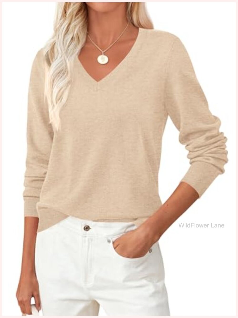 Women's Cozy Knit V Neck Long Sleeve Pullover Sweater